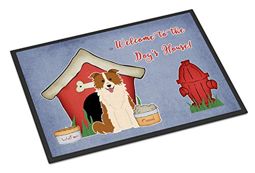 Caroline's Treasures BB2873MAT Dog House Collection Border Collie Red White Doormat 18x27 Front Door Mat Indoor Outdoor Rugs for Entryway, Non Slip Washable Low Pile, 18H X 27W
