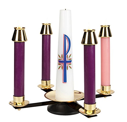 Polished Brass Tabletop Advent Wreath Candle Holder with Black Wrought Iron Base, 3 Inch by Christmas Advent Wreaths - Used condition - US$100.13