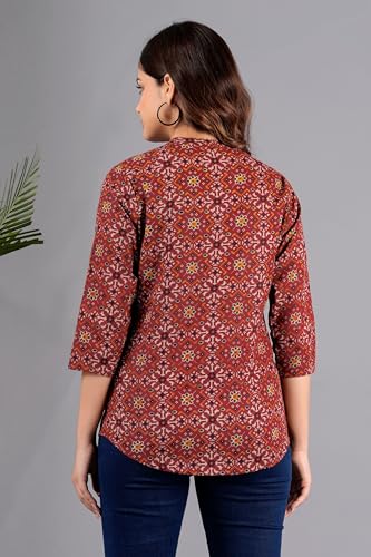 Image of Women's Cotton Printed Kurta Top | 3 /4 Sleeve Straight Kurti Casual Outings