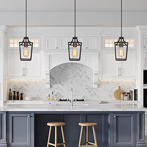 Foucasal Black Pendant Light For Kitchen Island Mini Lantern Pendant Light Fixtures Farmhouse Adjustable Height Hanging Pendant Lighting For Dining Room Foyer(E26 Bulb Base) #TOP7