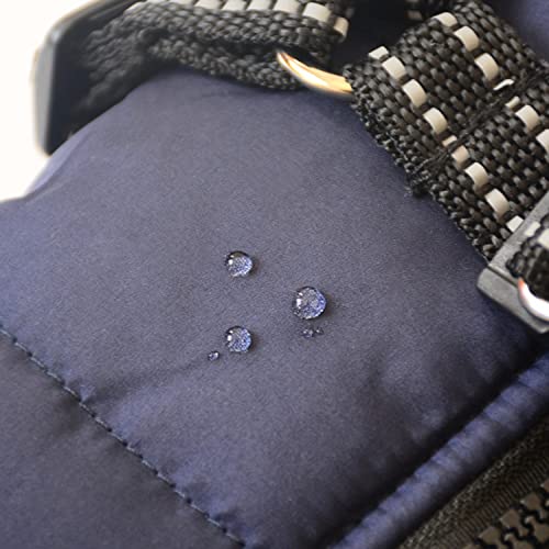 Ectkuee Hundejacke Winterweste Mit Geschirr, Wasserdichter Hundemantel für Kleine Hunde, Maschinenwaschbar, Reflektierender Streifen, Haltbarer D-Ring (Blue-M)