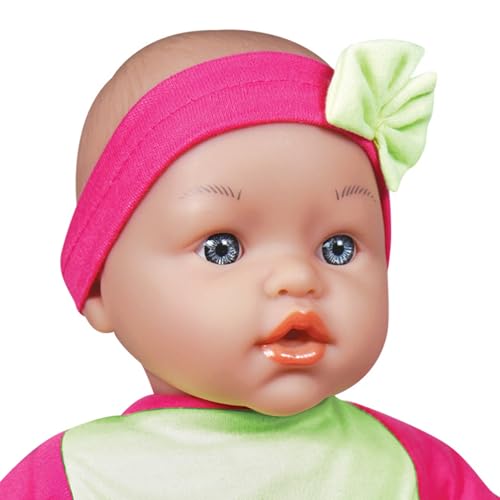 Lissi: 15" Moving Face Baby Doll - Pink-Green-Blue- Floral - Interactive Doll & Feeding Care Accessories, Sucks On Pacifier & Makes Noises, Kids 2+