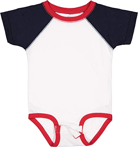 Rabbit Skins, Baby Short Sleeve Raglan Baseball Bodysuit, White/Navy/Red, 12 Months #TOP13