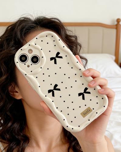 Kompatybilny z OPPO A74 4G, miękki silikonowy pokrowiec w kropki, serca, kokarda, krawędź kremowe fale