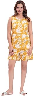 Sudira Women's Pure Cotton Printed Top & Shorts Set, Nightsuit Set, Sleepwear, Loungewear Price In India