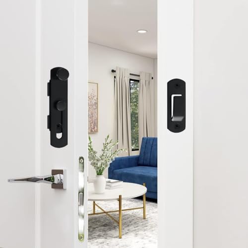 Image of Stainless Steel Flip Latch Door Lock - Sliding Barn Door Lock, Safety Gate Latch for Garden, Bathroom, Garage, Coop, Closet, Cabinet & Window - Heavy Duty Bolt Lock Hardware (Black)