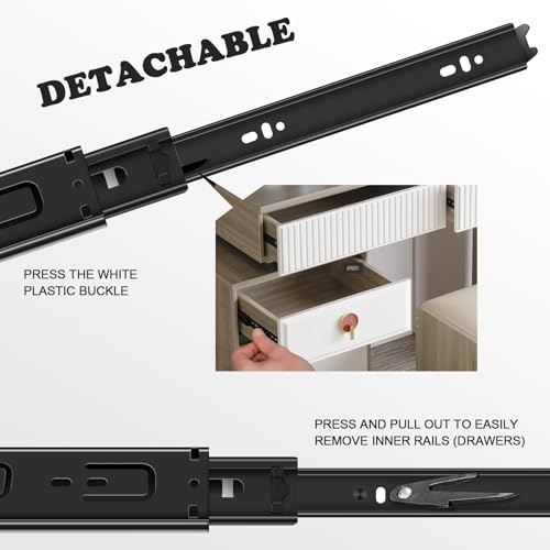 12 inch Drawer Slides 6 Pairs (12pcs) Full Extension Ball Bearing Drawer Slide 3 fold Full Stretch Side Mount Drawer Slides 100 LB Capacity Drawer Slide 12" Black by FCOUMY - Used condition - Image 5
