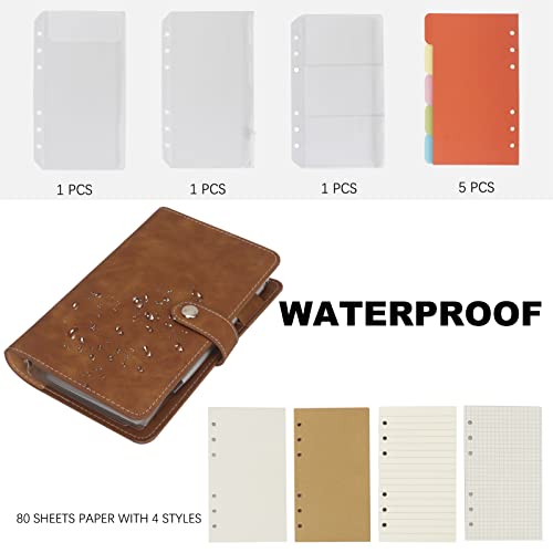 FYY Caderno de couro A6 fichário com 6 anéis - Caderno recarregável A6 fichário com bolsos para fich