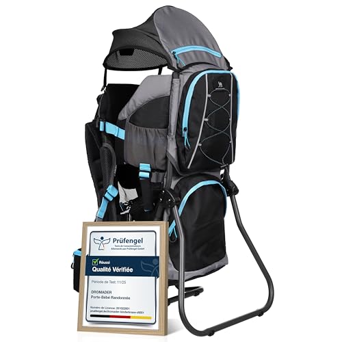 DROMADER Porte-Bébé Randonnée - Sac à Dos Porte Bébé Confortable Dorsal jusqu'à 22kg avec Pare-Soleil, Protection Pluie, Poche Isolante, Matelas à Langer - Cadre...