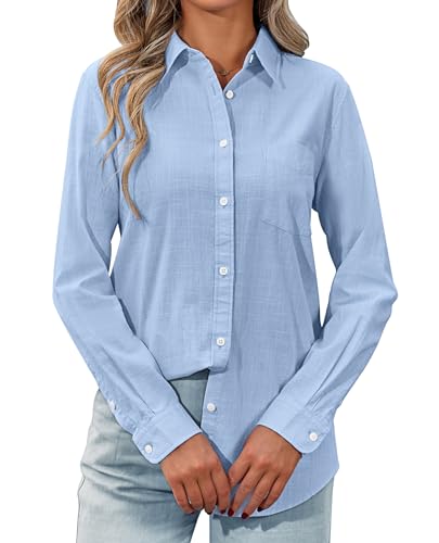 siliteelon Womens Button Down Shirt Linen Button Up Shirts for Women Long Sleeve Summer Shirt Collared Blouse Linen Tops2