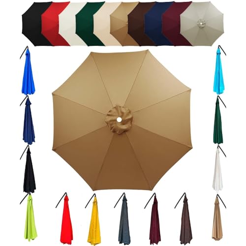 Toldo de repuesto para sombrilla de 3 m, cubierta de protección UV para 6/8 varillas, patio, mercado, color caqui, jardín, pabellón, piscina y patio