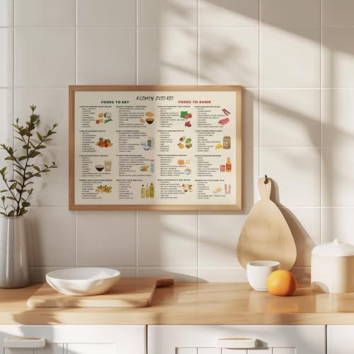 Tabela de lista de alimentos amigos dos rins - Pôster de dieta com baixo teor de potássio de 30,5 x