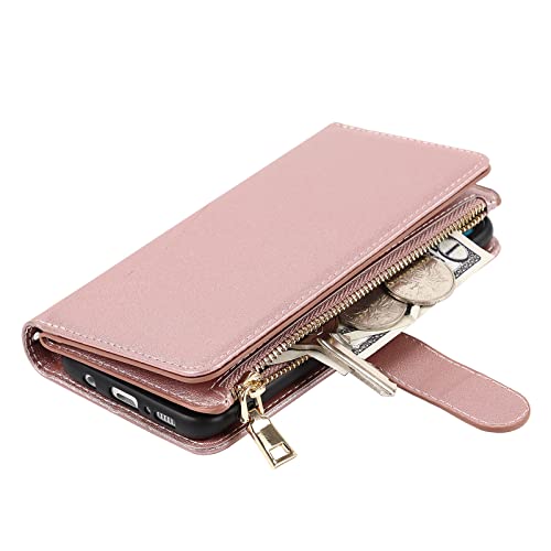 Jaorty Samsung Galaxy S8 Wallet Case,[9 Card Slots] Removable Adjustable Crossbody Necklace Lanyard Shoulder Strap Zipper Magnetic Leather Case For Samsung Galaxy S8,5.8 Inch Rosegold #TOP3