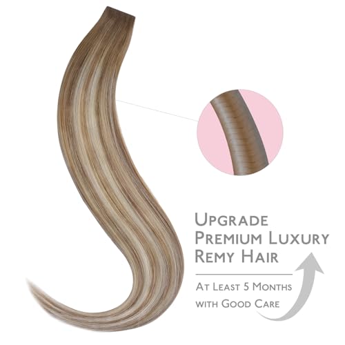 Image of WENNALIFE Invisi Edge & Classic Tape in Hair Extensions Human Hair | 14 Inch 50g 20pcs (Invisi Edge & Classic) Balayage Dirty Blonde with Platinum Ends Invisi Remy Hair Natural Sea