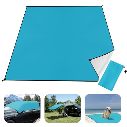 Brovamo Stranddecke Sandfrei, Outdoor Decke Ultraleicht Picknickdecke Wasserdicht 210 × 200cm Sand Campingdecke Wasserdicht Sandabweisend Zeltunterlage für den Wandern Campen - Aqua-Blau