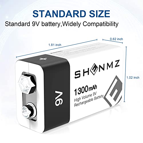 Shenmz Rechargeable 9V Batteries, 9V Battery 9Volt 1300Mah Long Lasting All-Purpose With 2-In1 Usb Charging Cable (4 Packs) #TOP2