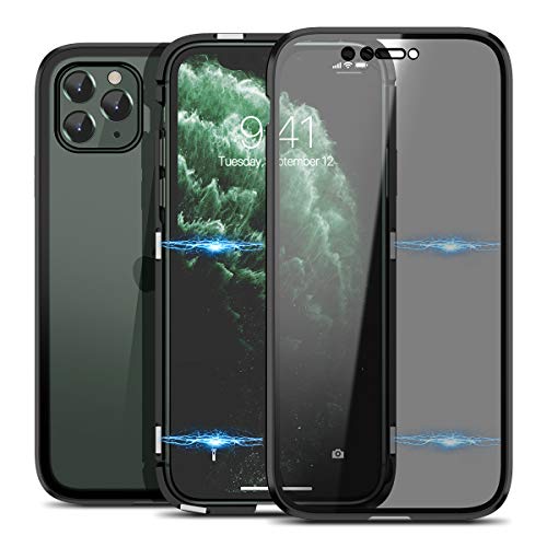 CE-Link per Cover iPhone 11 PRO Max Custodia Magnetica Trasparente Privacy Protettiva Anti Spy in Vetro Temperato Protezione a 360 Gradi Full Body per Tutto Il Corpo Rigida - Nero