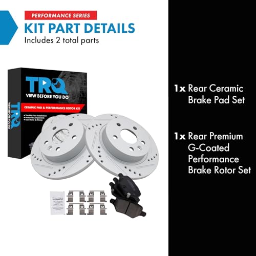 Image of TRQ Performance Rear Brake Pad and Rotor Set Ceramic G Coated Slotted Drilled Rotors Compatible with 2018-2021 Buick Encore Chevrolet Trax