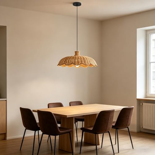 MIXL-Hand Woven Natural Rattan Pendant Light,Adjustable Height Ceiling Hanging Lamp,Farmhouse Dining Table Light,Vintage Style Pendant Lamp for Study Room Corridor by MIXL - Used condition - Image 4