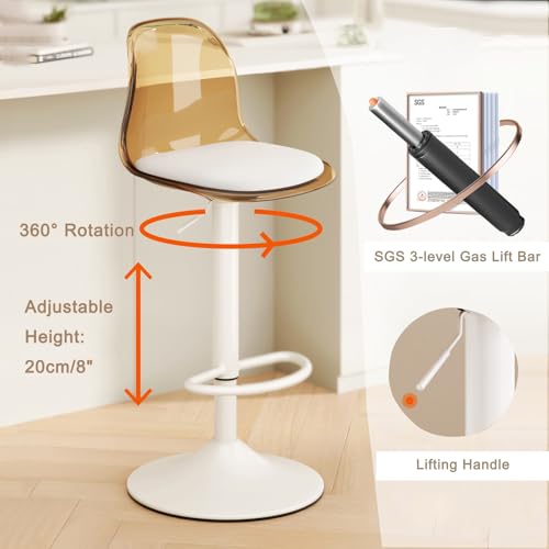 Butacos giratorios de acrílico ajustables para barra, set de 2, con respaldo transparente, diseño moderno para isla de cocina, con patas metálicas y cojín pequeño de poliuretano (verde) miniatura 3