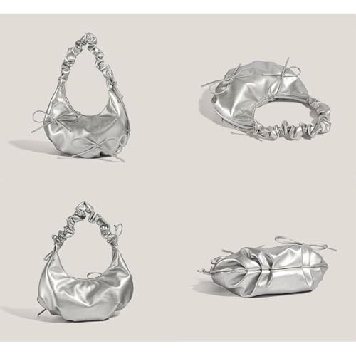 Cute Bow Tie Shoulder Bag for Women, Soft PU Leather Underarm Bag Y2k Coquette Hobo Handbag Versatile Tote Purse3