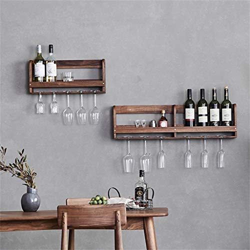 Support mural de support de vin en bois massif de 55cm avec porte-gobelet suspendu