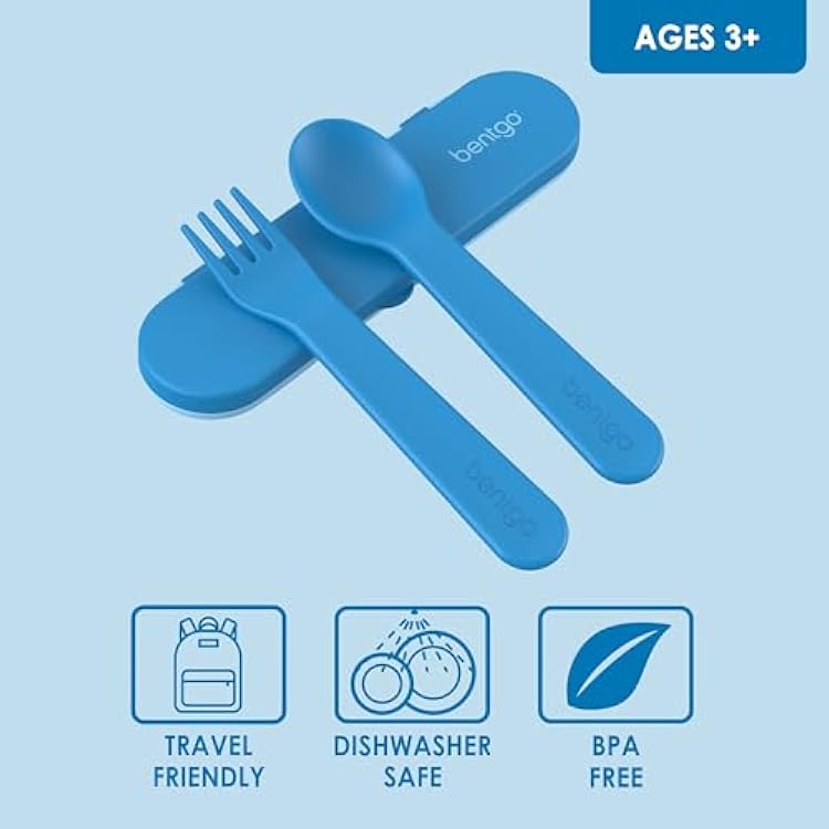 Bentgo Kids Utensil Set - Reusable Plastic Fork, Spoon & Storage Case - BPA-Free Materials, Easy-Grip Handles, Dishwasher Safe - Ideal for School Lunch, Travel, Outdoors (Blue)