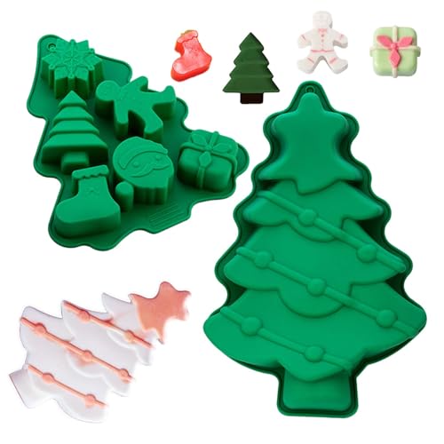 QIANAI Moldes de silicone de Natal, moldes para árvores de Natal de 2 peças, acessórios de pastelaria de Natal, pode fazer chocolate, bolachas, cubos de gelo (2 árvores de Natal)