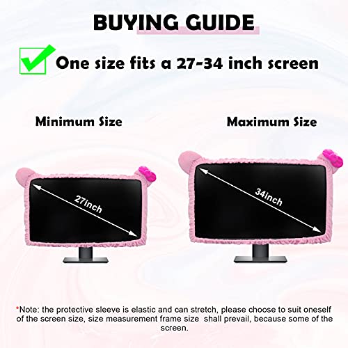 Image of 23'' - 34'' Computer Monitor Protective Cover with Cat Ear Design, Cute Monitor Dust Cover with Furry Design, Elastic Dustproof, Suitable for PC, Tablet, TV