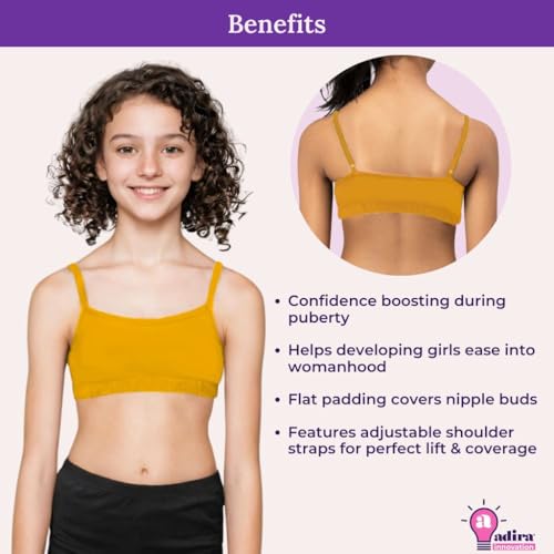 Image of ADIRA | Beginners Bra for Girls 13-14 Years | Flat Padding for Nipple Coverage | Comfortable Strecthy Cotton | Comfy-Breathable Beginners Bra & Super Soft Material | Pack of 3