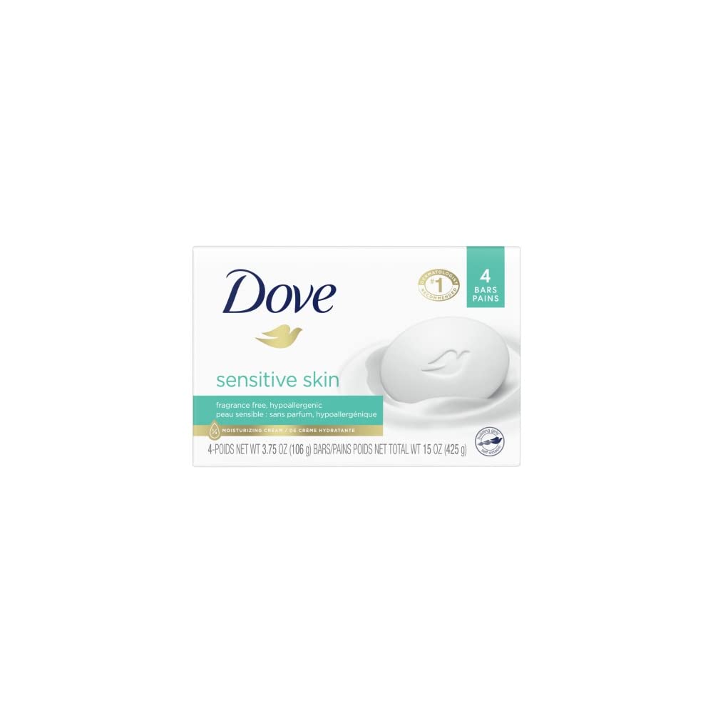 DoveBeauty Bar Soap Sensitive, 24 Bars for Sensitive Skin, Fragrance Free and Hypoallergenic 3.75 oz[Amazon-developed Certification] Compact by Design