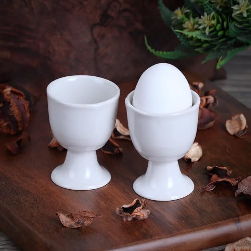 Image of Qimacplus Elevate Your Breakfast Experience Soft Boiled Egg Holder Set Stylish Ceramic Egg Cups Perfect Housewarming Gift Set of 2 (White)