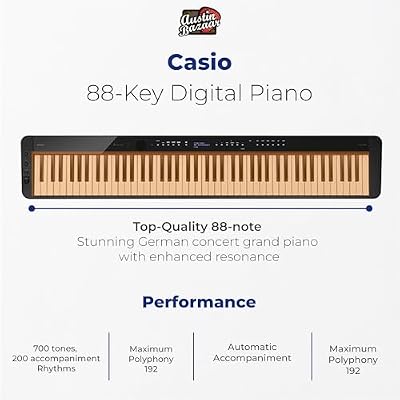 Casio PX-S3100 Privia Digital Piano - حزمة سوداء مع حامل CS-68، ونظام SP-34 ثلاثي الدواسات، ومقعد، وسماعات رأس، وكتاب تعليمي، ودروس عبر الإنترنت، وقماش تلميع أوستن بازار