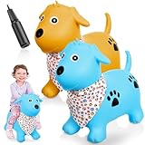 VercanMonth 2 Pack Bouncy Animal Dog Hopper Inflatable Bouncing Horse Hopper Toys Jumping Ride on Hopping Bounce with Pump Rubber Bouncing Animal Gift for Boys Girls(Light Blue, Yellow,Lovely Style)