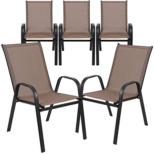 Flash Furniture 5 Pack Brazos Series Brown Outdoor Stack Chair With Flex Comfort Material And Metal Frame #TOP1
