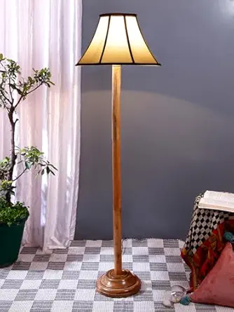 Devansh Multicoloured cotton shade Wood floor lamp for Decoration/Office/Home/Gifting/Study-(12x12x56.7 inches)