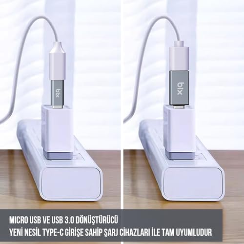 Bix ADP-04 2'si 1 Arada Type-C Micro USB ve USB Çevirici Dönüştürücü Adaptör - Görsel 7