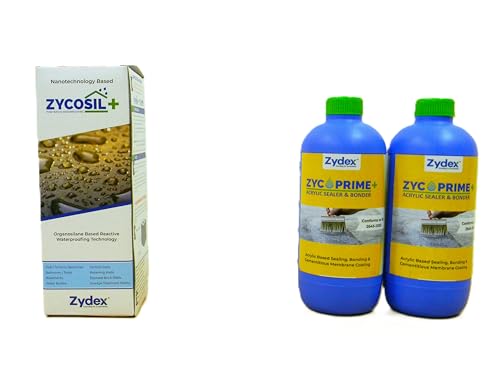 Image of Zycosil+ (1 Litre) Waterproofing Chemical + Zycoprime+ (1 Litre x 2) Acrylic Sealer & Bonder | Nanotechnology Reactive Waterproofing Kit for Terrace, Roof, Walls, Bathrooms & Concrete Protection