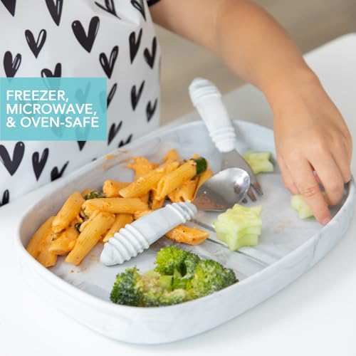 Bumkins Toddler and Baby Suction Plate, Silicone Grip Dish Large Tray for Big Kids, Fits Most Highchairs, Essential Children Feeding Supplies, Non Skid Sticky Bottom, Platinum Silicone, Marble by Bumkins - Image 4