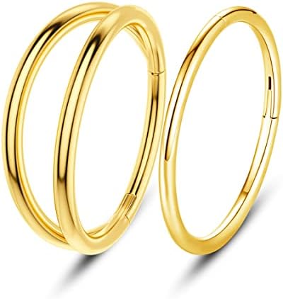 OUFER 2pcs Cartilage Helix Earrings Hoop 16G Orbital Conch Ring Tragus Daith Piercings Jewellery Rook Snug Hinged 316L Surgical Steel Septum Clicker Silver Nose Ring 1.2mm