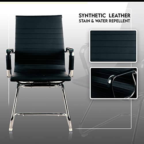 Us Office Elements Pu Leather Office Guest Chair For Reception With Removable Arms - Sled Base Without Wheels For Desk Waiting Area Lobby Conference Room - Set Of 2, Black (Black) #TOP4
