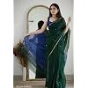 ZECVA Women's Pure Spun Linen Cotton Lichi Silk Saree With Attach Unstitch Blouse Piece (DARK GREEN BLUE)