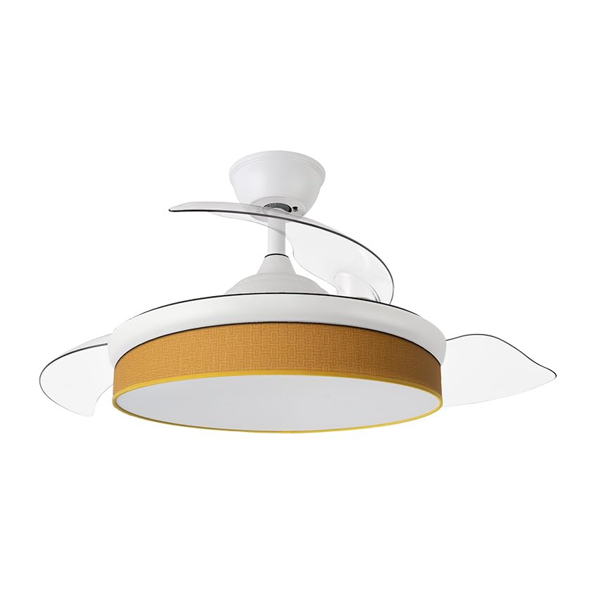 Ventilateur DC 72W blanc et jaune 91D avec télécommande et minuteur