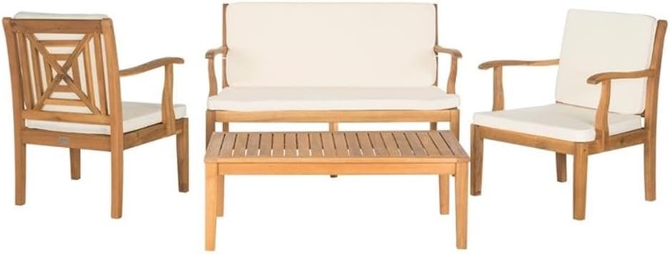 Pemberly Row 4 Piece Outdoor Furniture Set, Patio Sofa and Table, Comfortable Seating, Stylish Design for Patio, Deck, Garden or Porch, Durable Outdoor Set for Relaxation, Dining, and Entertaining
