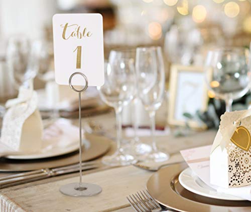 Set Of 15 Table Number Holder - 8 Inch Silver Place Card Holders With Heavy Base - Number Holders Stand To Hold Photo Reserved Sign Recipe Note Or Pictures For Wedding Party Banquet Menu Or Restaurant #TOP3