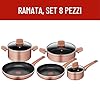 Lagostina Set di Pentole e Padelle Antiaderenti in Alluminio per Gas e Forno 8 Pezzi, Esterno Effetto Rame, Indicatore Cottura Thermo-Signal, con 2 Casseruole, 2 Padelle, Tegame, 3 Coperchi