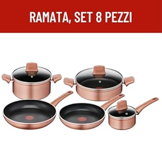 Lagostina Set di Pentole e Padelle Antiaderenti in Alluminio per Gas e Forno 8 Pezzi, Esterno Effetto Rame, Indicatore Cottura Thermo-Signal, con 2 Casseruole, 2 Padelle, Tegame, 3 Coperchi