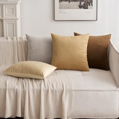 MIULEE Decorative Velvet Cushion Covers 45cm x 45cm/Square Throw Pillow Cases for Sofa Bedroom with Invisible Zipper 18x18 Inch Chocolate Sets of 2