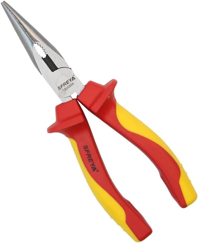 F8008，1000V Insulated Long Nose Pliers, VDE/GS/UL Certified, Meet IEC 60900 & ANSI/UL 1054 Standards, Cr-V Chrome Vanadium Steel, Heavy Duty Electrician Precision Pliers (6")
