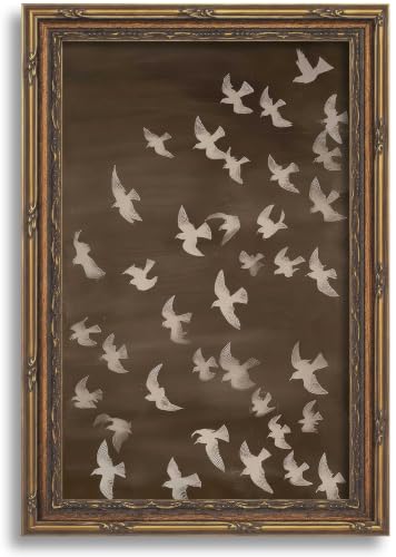 Gold Framed White Bird Flock Wall Art, Neutral Canvas Print 16x24